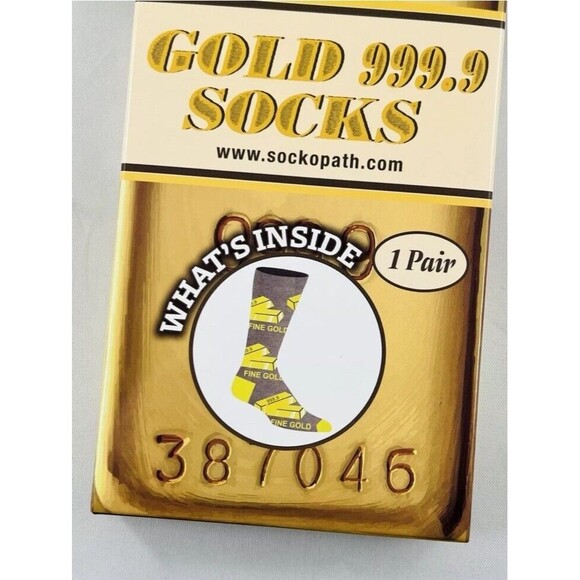 Novelty Gold 999.9 Socks, 1 Pair, Men's Crew Length, One Size Sockpath Funny - Picture 2 of 5